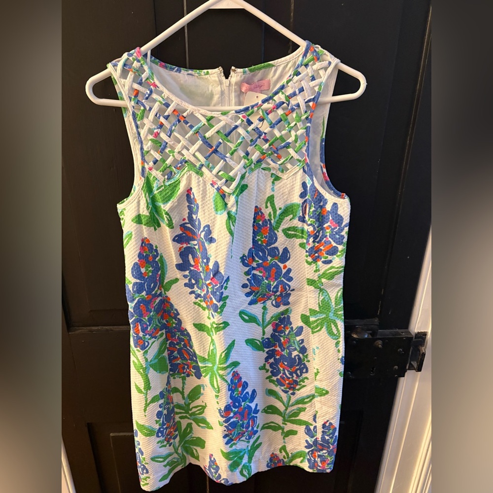 Lilly Pulitzer Ricci Lattice Front Blue Bonnets Dress Size 8